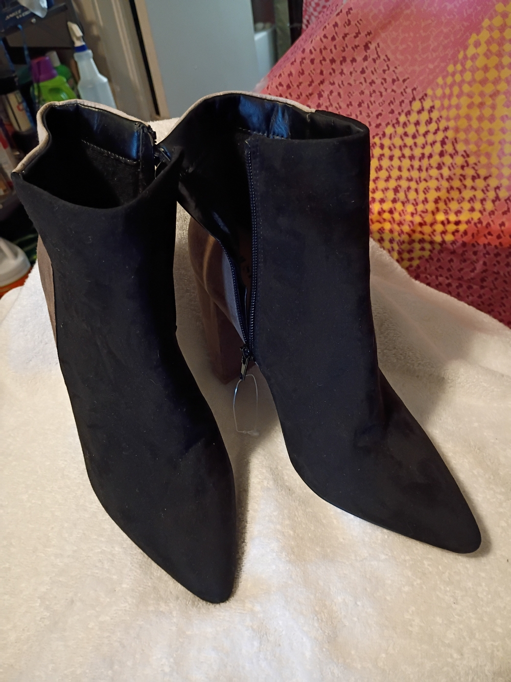 JustFab Black Pointed-Toe Ankle Booties with Side Zip